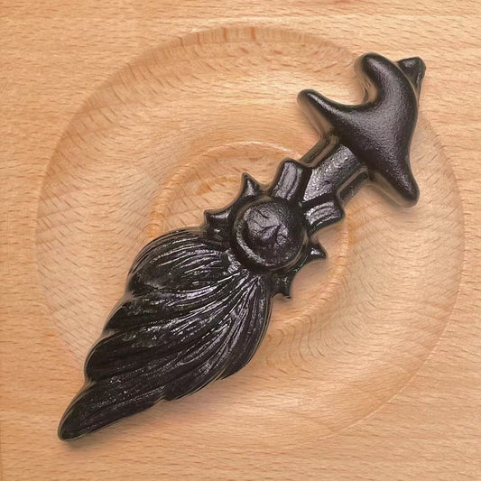 Black obsidian Wizard hat broom carving 10cm 1pc