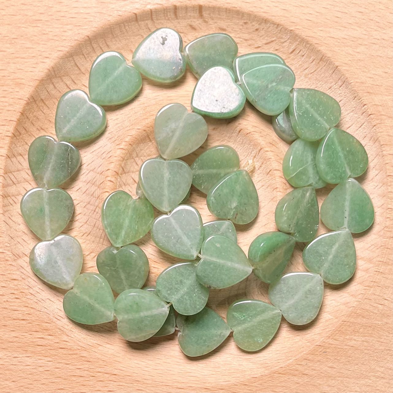 Green Aventurine heart carving bead strand 11mm 1pc