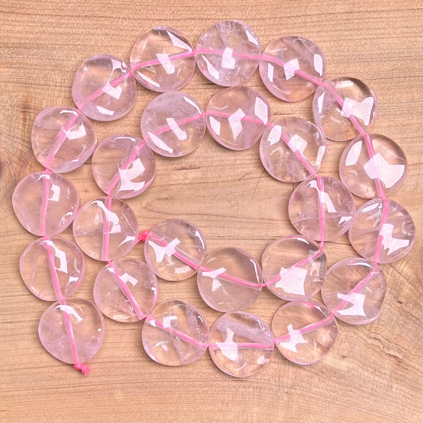 Rose Quartz Button bead strand 15mm