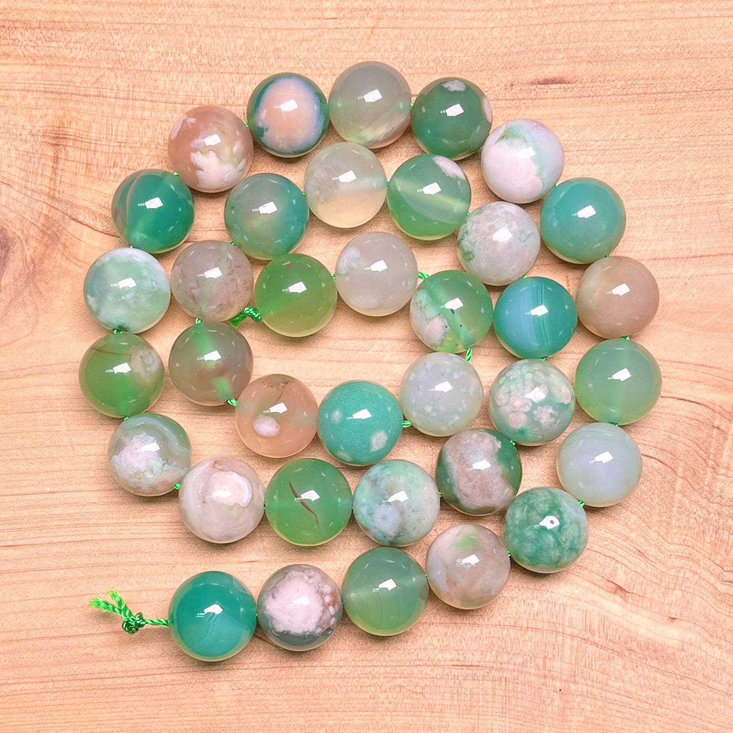 Green Flower Agate bead strand 10mm(enhanced)
