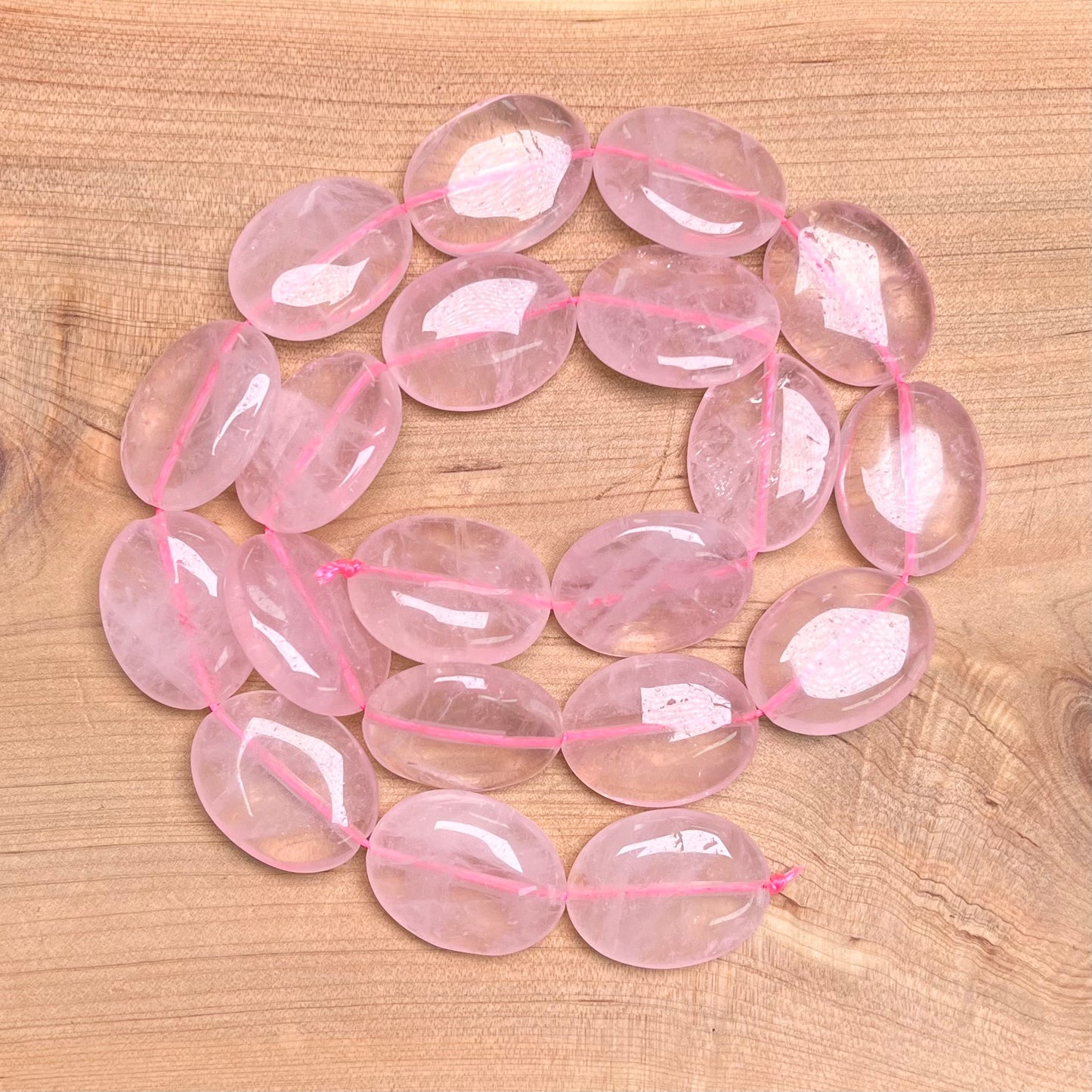 Rose Quartz Conformal disc bead strand 15mm