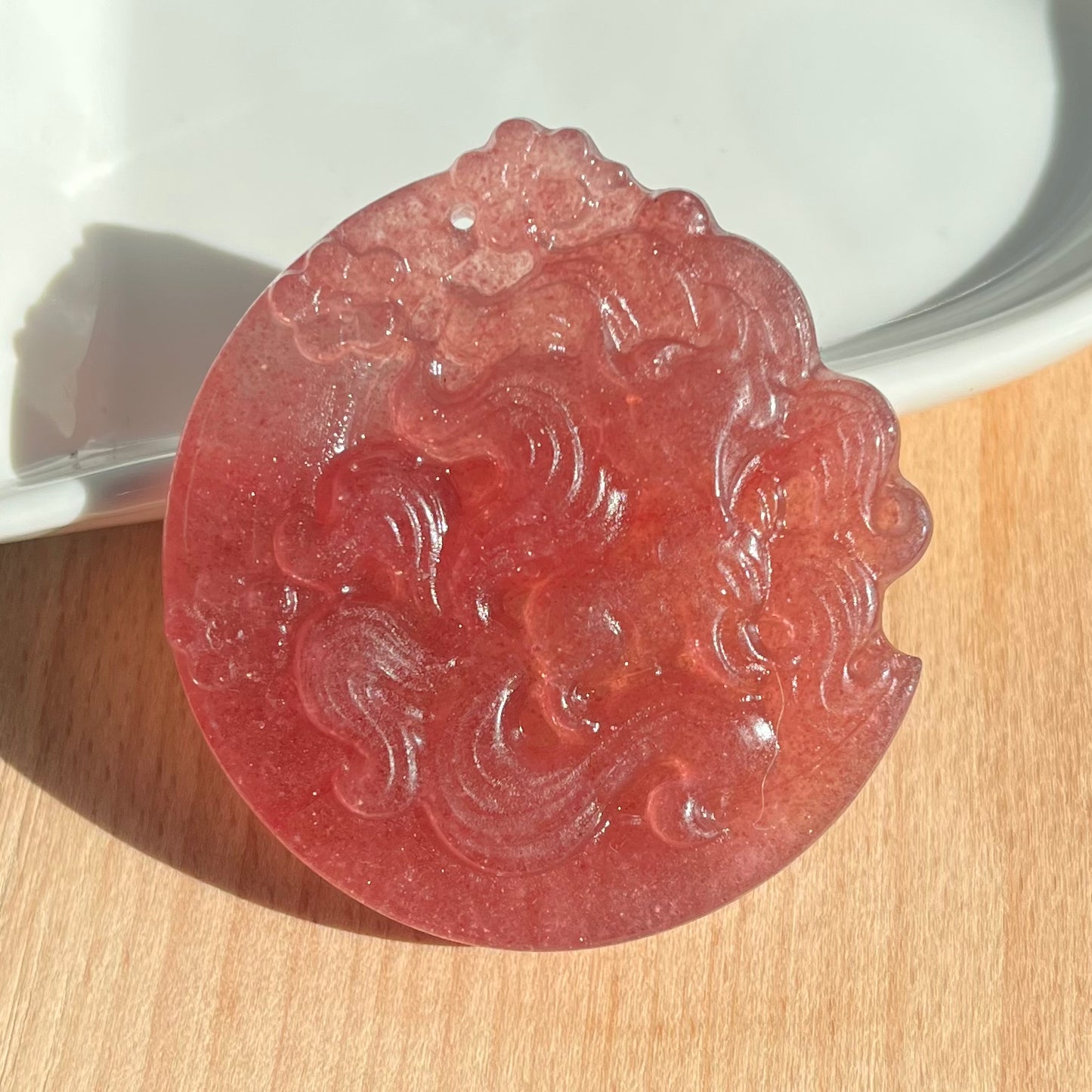 Strawberry quartz 9 Tail Fox Carving pendant