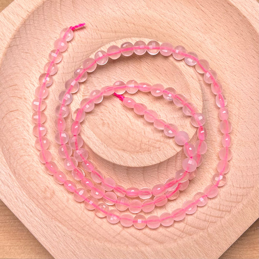 Rose Quartz Facet Oblate circle bead strand 4mm