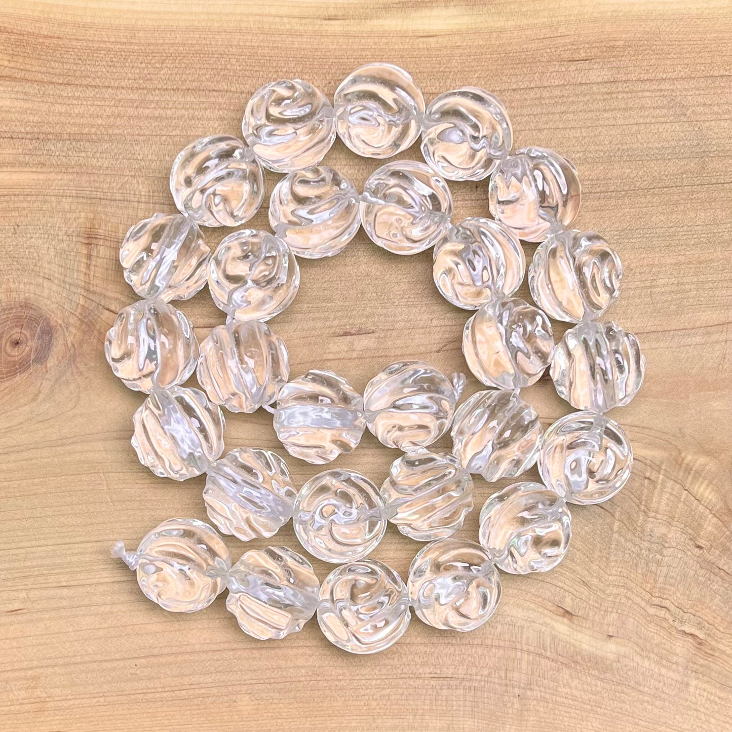 Clear Quartz Double-sided rose carving bead strand 13mm