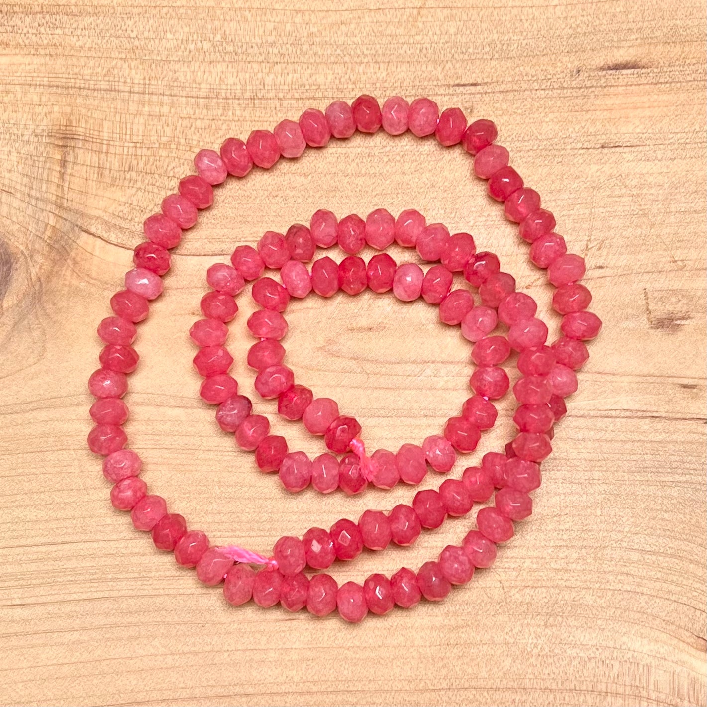 Strawberry Chalcedony(DYED) facet Disk bead strand 4mm