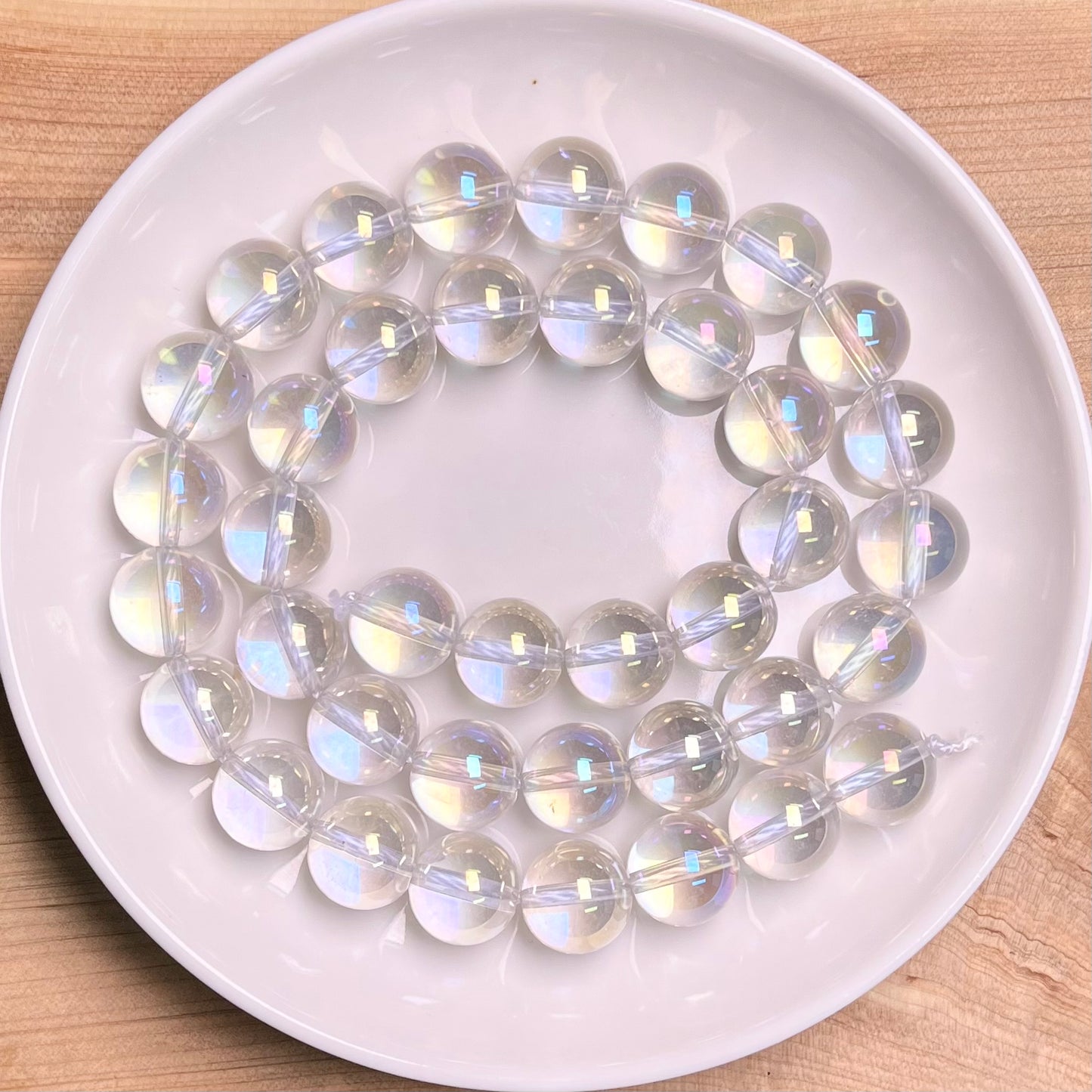 Aura clear quartz bead strand 10mm