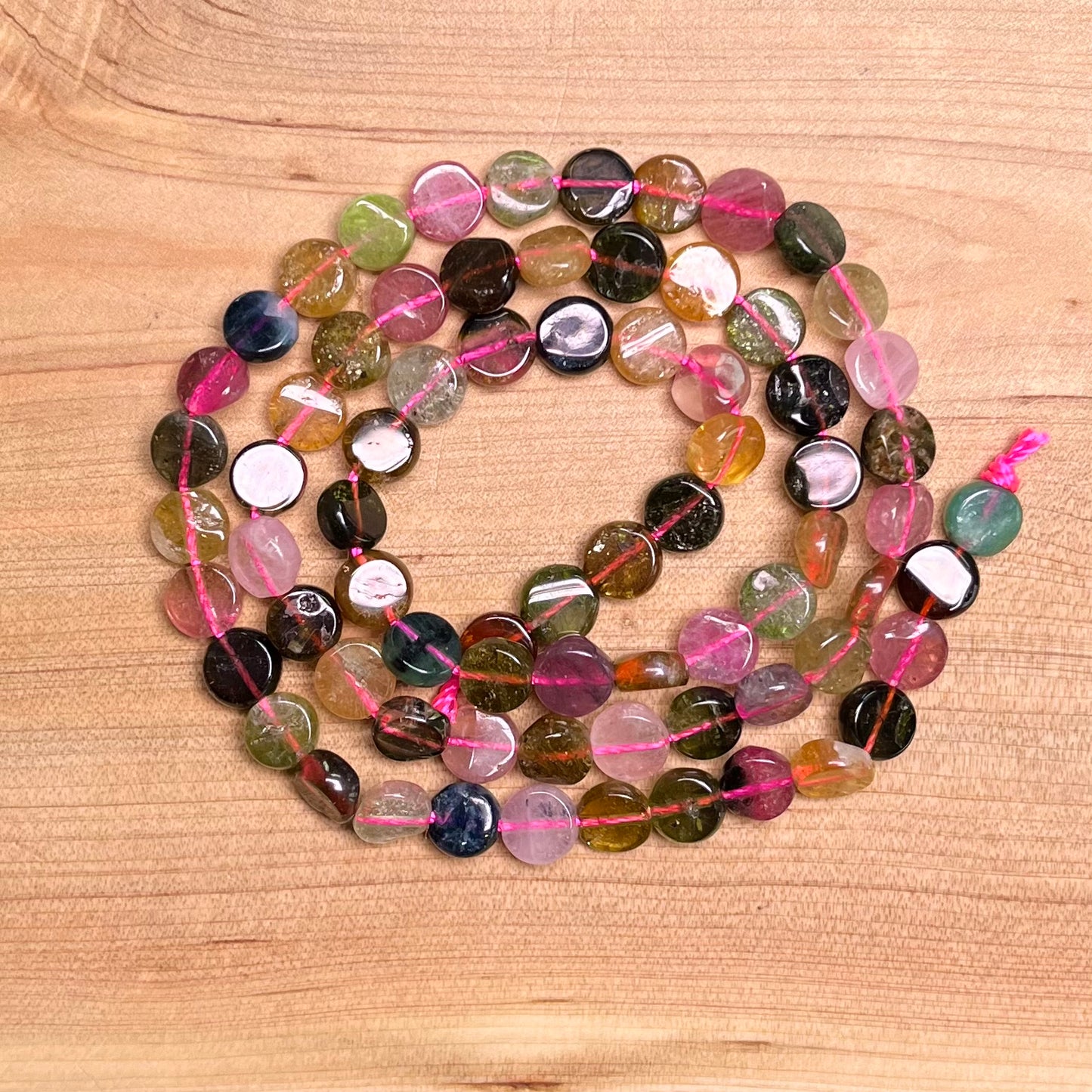 Rainbow tourmaline Oblate circle bead strand 5mm